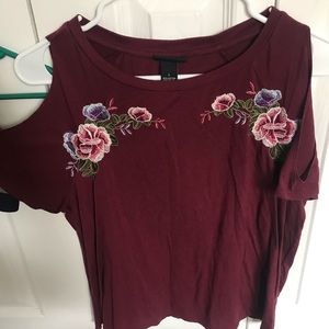 Off shoulder, burgundy